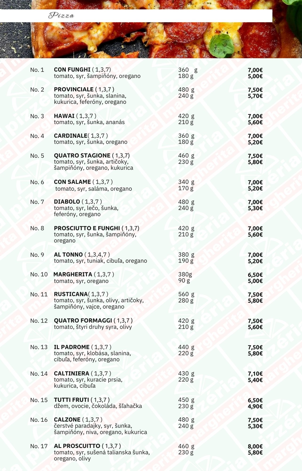 pizzeria margherita pizza menu